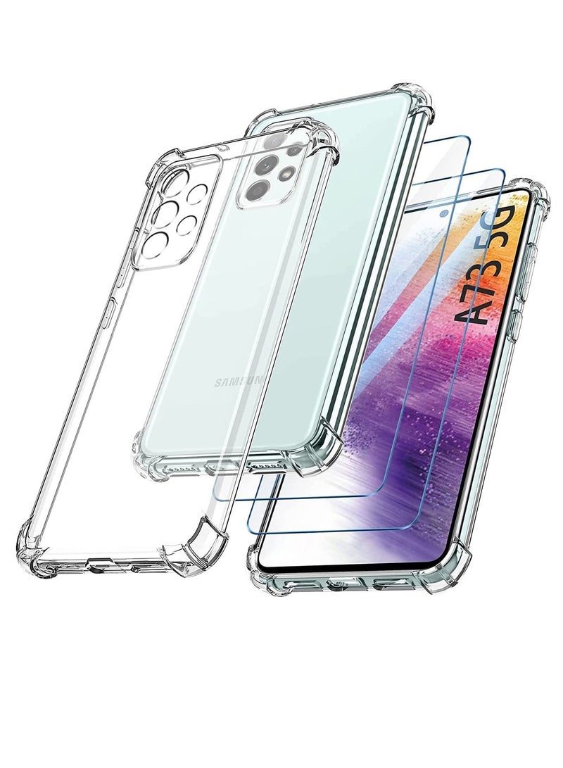 BORTONY A73 5G Case Shockproof Clear Transparent Cover 2 Pack Tempered Glass Screen Protector, Edge to Edge Full Screen Coverage for Samsung Galaxy A73 5G - Image 1