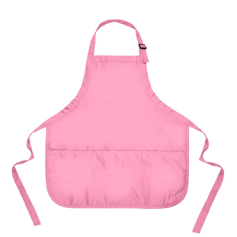 DALIX Apron Commercial Restaurant Home Bib Spun Poly Cotton Kitchen Aprons 3 Pockets 1 Pink