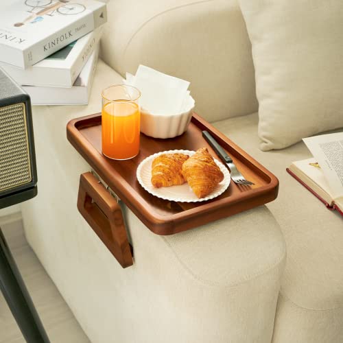 Tinamo 13.75" x 9.5" Acacia Couch Arm Table, Wooden Sofa Arm Tray, Armrest Table for Couch Wooden Sofa Armrest Tray, Clip-on Tray for Wide Couch - Side Table for Eating & Drink, Snack, Phone, Remote - Image 5