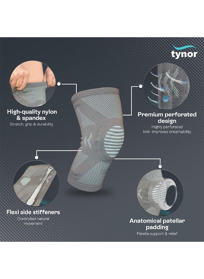 Tynor Elastic Knee Support, Grey, Small, 1 Unit - Image 4