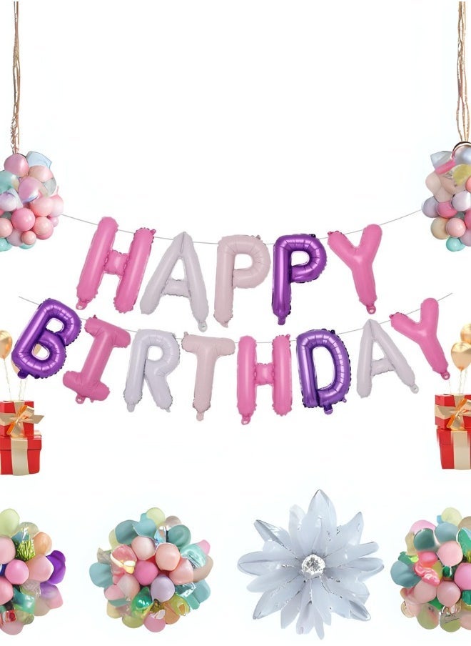 INSX HAPPY BIRTHDAY Balloon Set - 16 Inch Letter Balloons with Straw and Ribbon - Easy to Inflate and Hang - Durable and Reusable - Perfect for Birthday Party Decorations (Pastel Purple Color) - Image 1