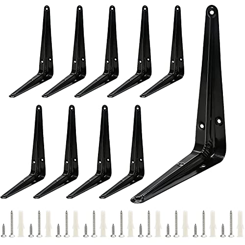 Uenhoy 10 Pack Shelf Brackets 6 Inch Heavy Duty Metal Floating Shelf Brackets, Black Corner Brace Wall Mount L Brackets for Shelves & Wood Boards, with Screws (6" x 5") - Image 1