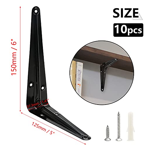 Uenhoy 10 Pack Shelf Brackets 6 Inch Heavy Duty Metal Floating Shelf Brackets, Black Corner Brace Wall Mount L Brackets for Shelves & Wood Boards, with Screws (6" x 5") - Image 3