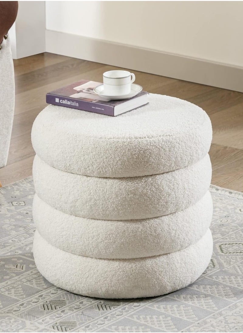 Nice Home Round Sherpa Storage Ottoman with Removable Lid – Off-White Boucle Pouf Vanity Stool & Footrest – Soft Teddy Fabric Seating for Bedroom or Living Room – Set of 1  - Image 1