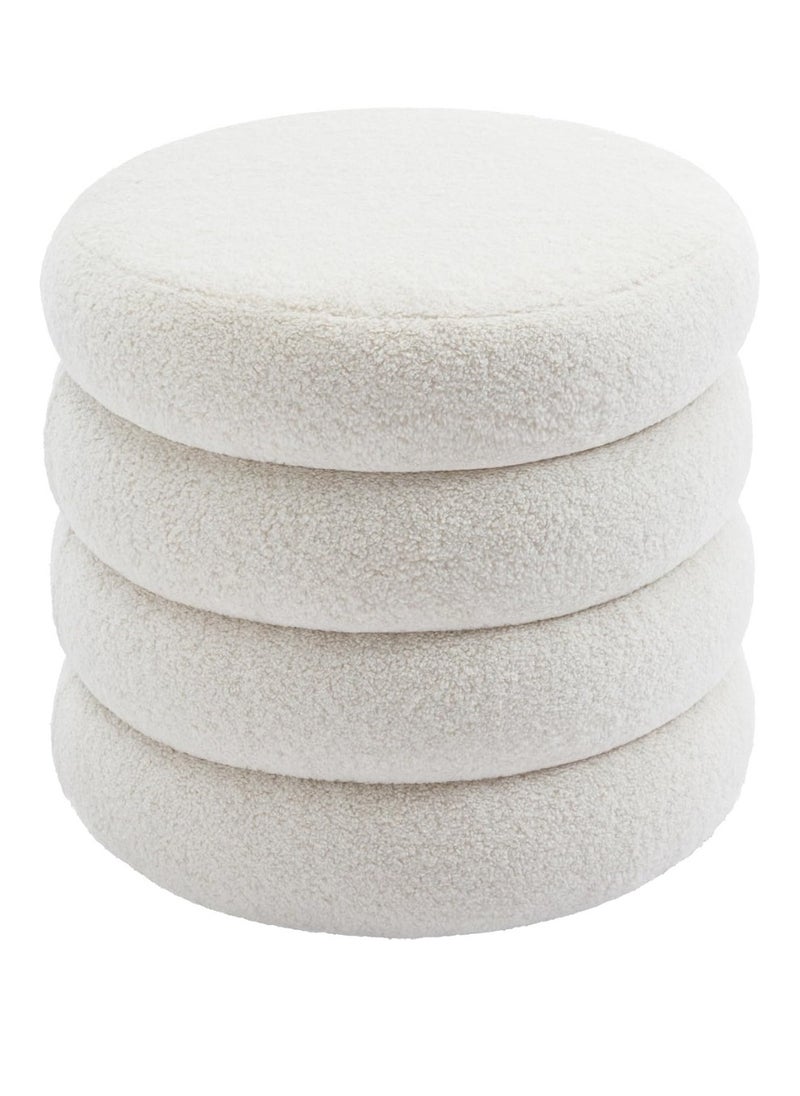 Nice Home Round Sherpa Storage Ottoman with Removable Lid – Off-White Boucle Pouf Vanity Stool & Footrest – Soft Teddy Fabric Seating for Bedroom or Living Room – Set of 1  - Image 3