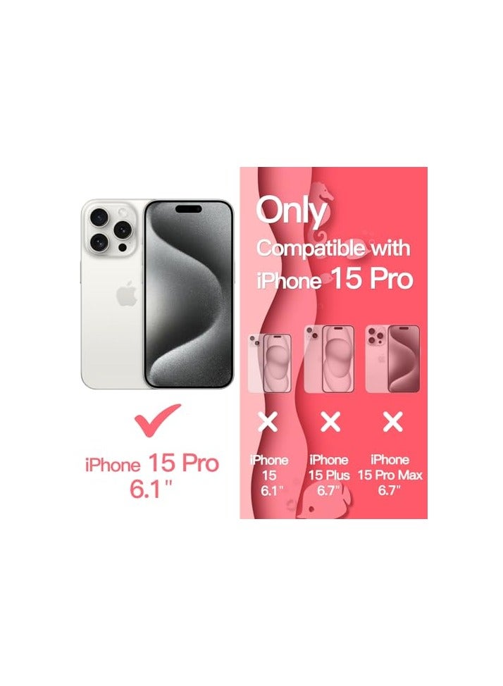 JETech Cute Case for iPhone 15 Pro 6.1-Inch, Wave Frame Curly Shape Shockproof Phone Cover for Women and Girls, Clear Hard PC Back (Pink) - Image 3