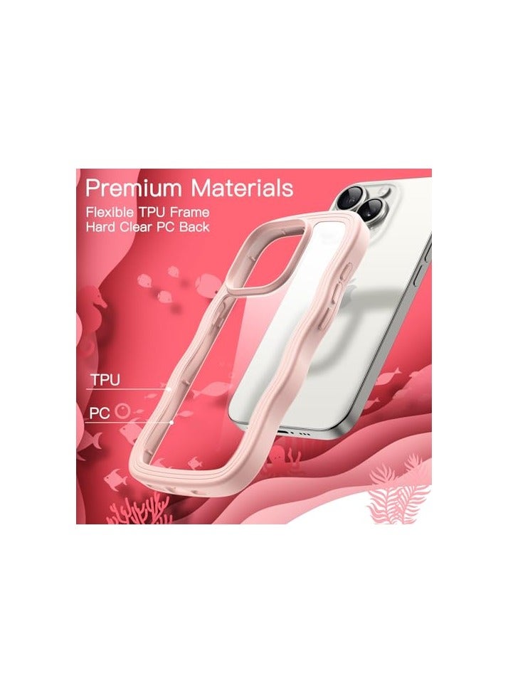 JETech Cute Case for iPhone 15 Pro 6.1-Inch, Wave Frame Curly Shape Shockproof Phone Cover for Women and Girls, Clear Hard PC Back (Pink) - Image 4