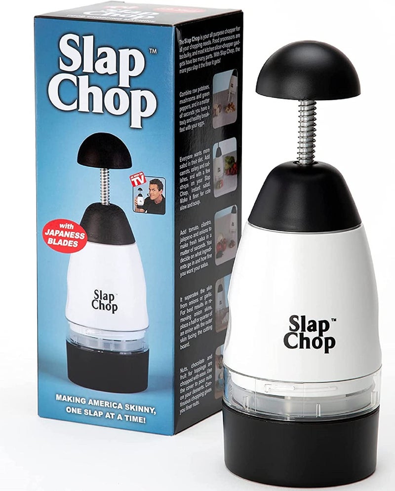 Slap Chop سلاپ تشوب الأصلي بشفرات الفولاذ المقاوم للصدأ اليابانية وفتحة الفراشة - مفرمة طعام يدوية للسلطات والخضروات - أبيض - Image 1