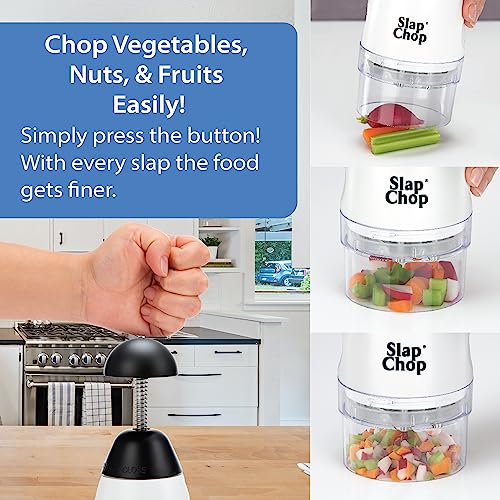 Slap Chop سلاپ تشوب الأصلي بشفرات الفولاذ المقاوم للصدأ اليابانية وفتحة الفراشة - مفرمة طعام يدوية للسلطات والخضروات - أبيض - Image 2