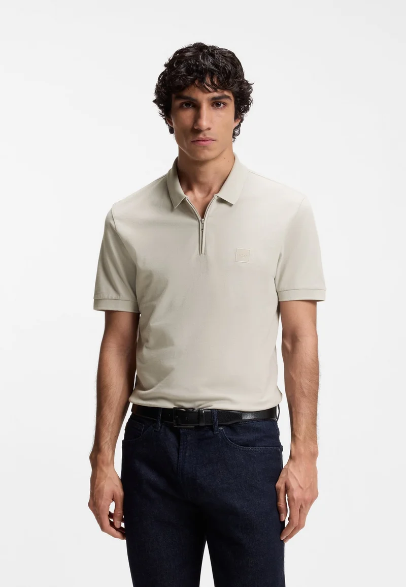 BOSS Stretch-cotton slim-fit polo shirt with logo patch