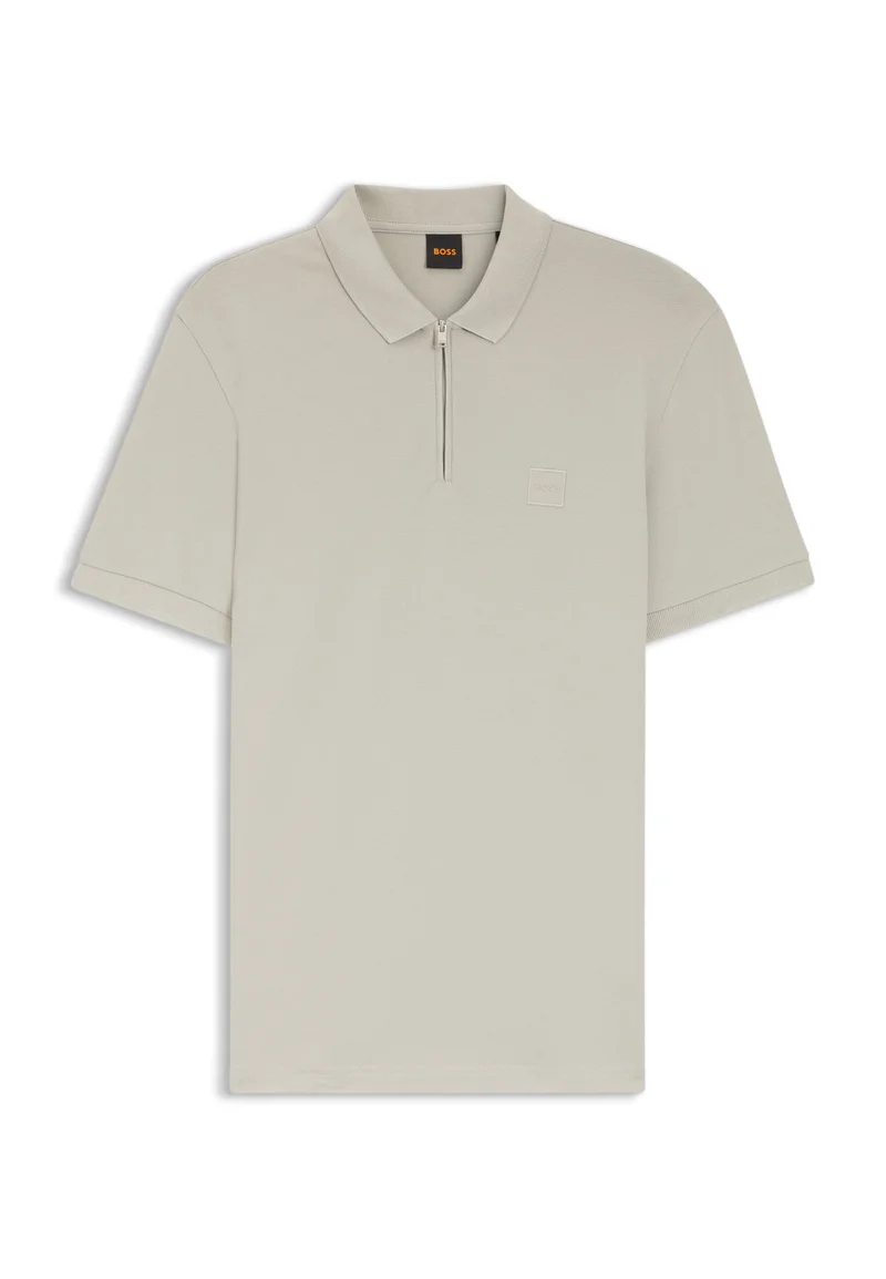 BOSS Open Grey Stretch-cotton slim-fit polo shirt with logo patch for Men | Best Price UAE