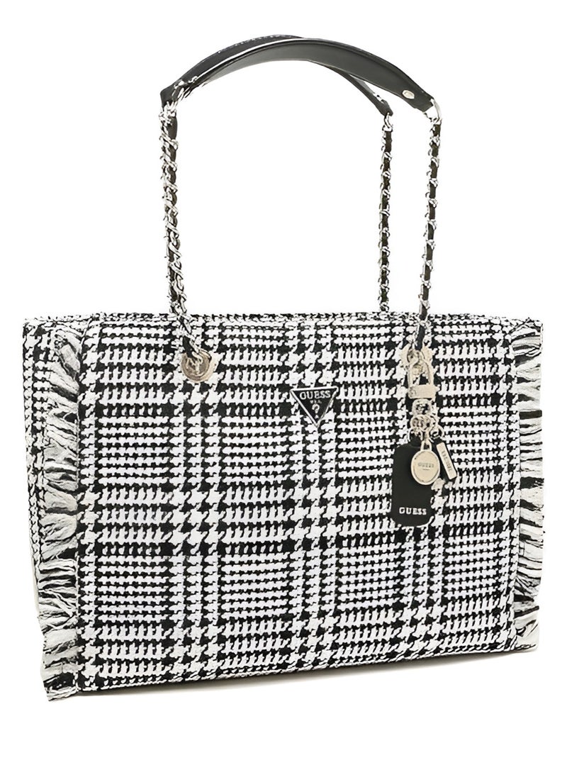 GUESS - GUESS Houndstooth Tweed Tote Bag - Image 1