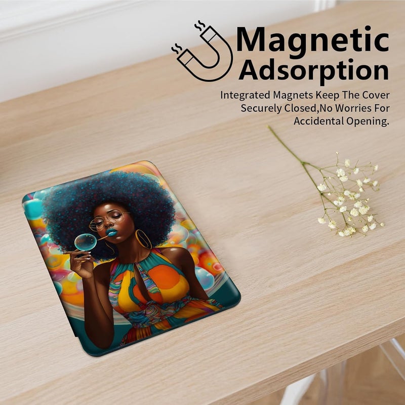 Mxfdegf All-New Amazon Kindle Fire 7 Tablet Case, 360 Rotating Stand, Purple African Woman - Image 3