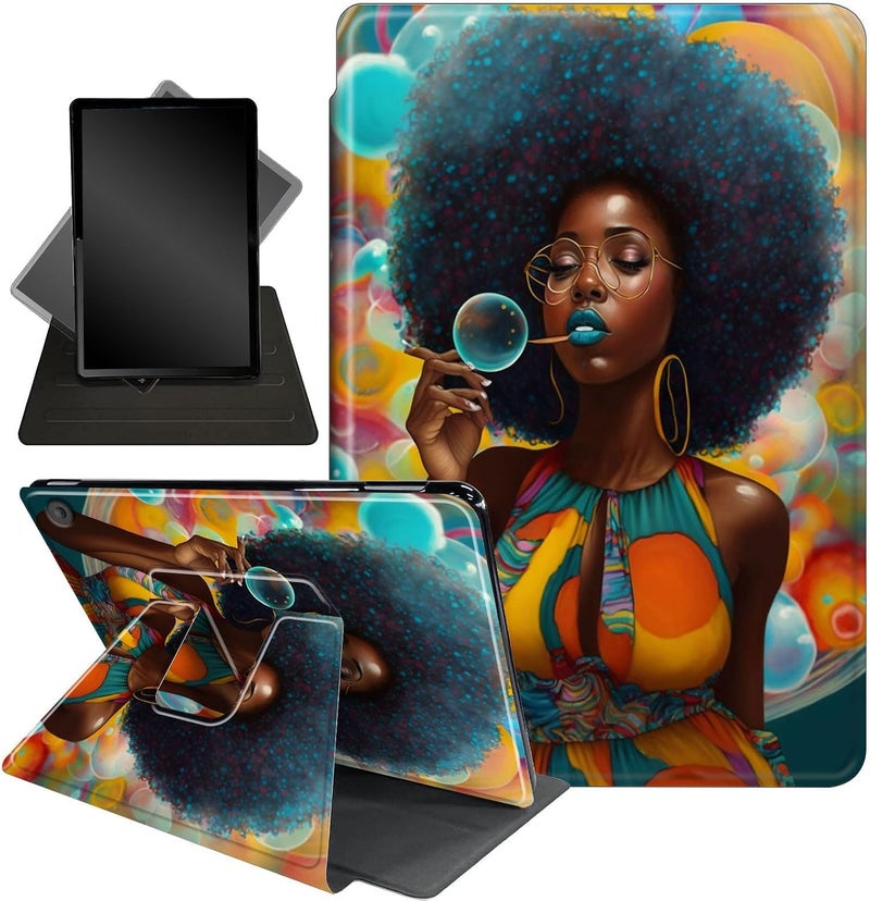 Mxfdegf All-New Amazon Kindle Fire 7 Tablet Case, 360 Rotating Stand, Purple African Woman - Image 1