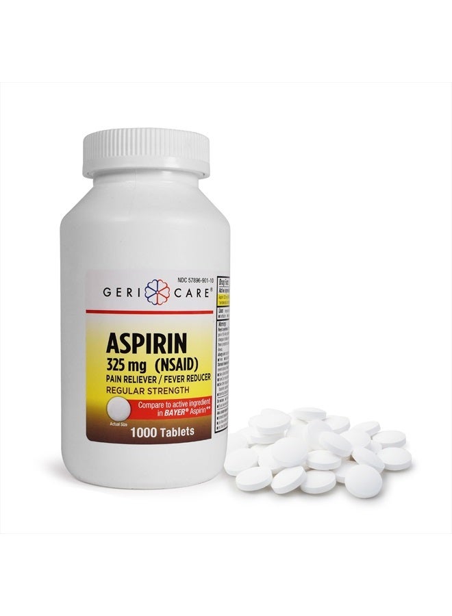 GeriCare Aspirin Tablets 325mg - Pain Reliever and Fever Reducer Uncoated Aspirins for Adults & Kids 12+ (NSAID) Great for Headache, Toothache, Arthritis, Menstrual & Muscle Pain (Bottle of 1,000) - Image 1