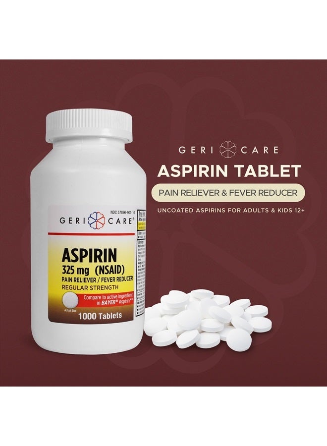 GeriCare Aspirin Tablets 325mg - Pain Reliever and Fever Reducer Uncoated Aspirins for Adults & Kids 12+ (NSAID) Great for Headache, Toothache, Arthritis, Menstrual & Muscle Pain (Bottle of 1,000) - Image 2