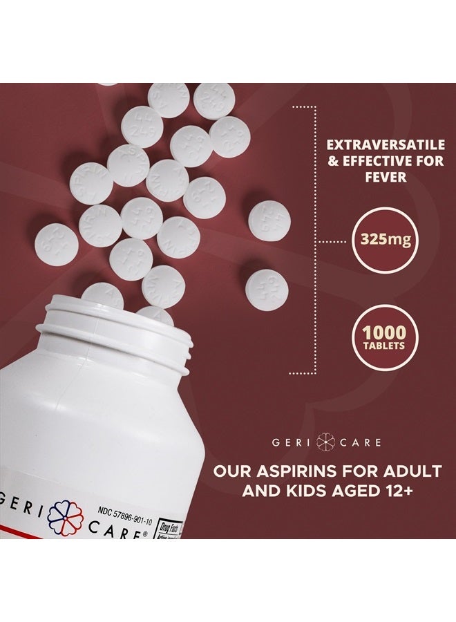 GeriCare Aspirin Tablets 325mg - Pain Reliever and Fever Reducer Uncoated Aspirins for Adults & Kids 12+ (NSAID) Great for Headache, Toothache, Arthritis, Menstrual & Muscle Pain (Bottle of 1,000) - Image 5