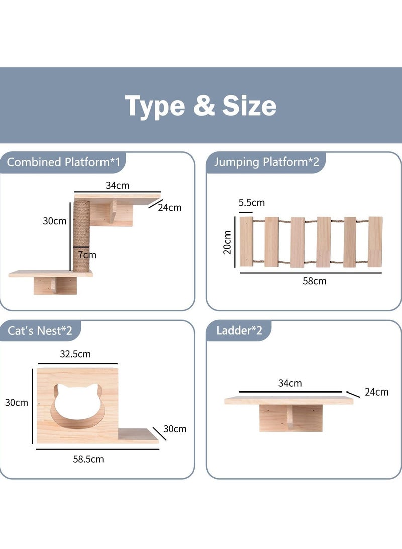 GUDOO Cat Wall Shelves Cat Wall Furniture with 2 Cat Bridges 2 Cat Houses Natural Wood Cat Walkways for Walls with Sisal Scratching Post and 4 Cat Wall Shelves for Cat Sleeping Climbing Playing - Image 3