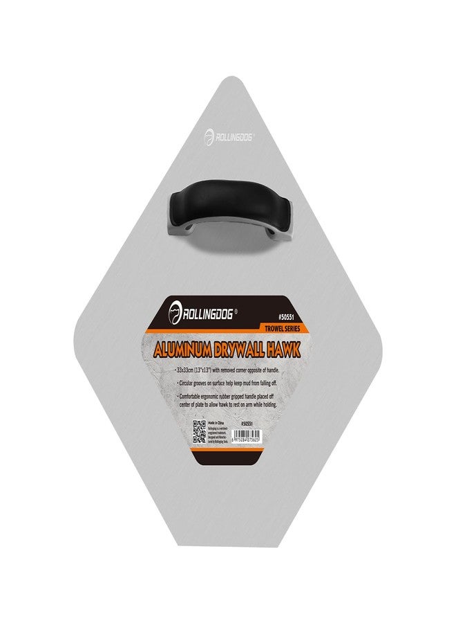 ROLLINGDOG 13" Aluminum Drywall Hawk - Professional Plastering Tool with Anti-Spill Grooves & Offset Handle,Mortar Pan for Joint Compound, Stucco, and Epoxy - Image 1