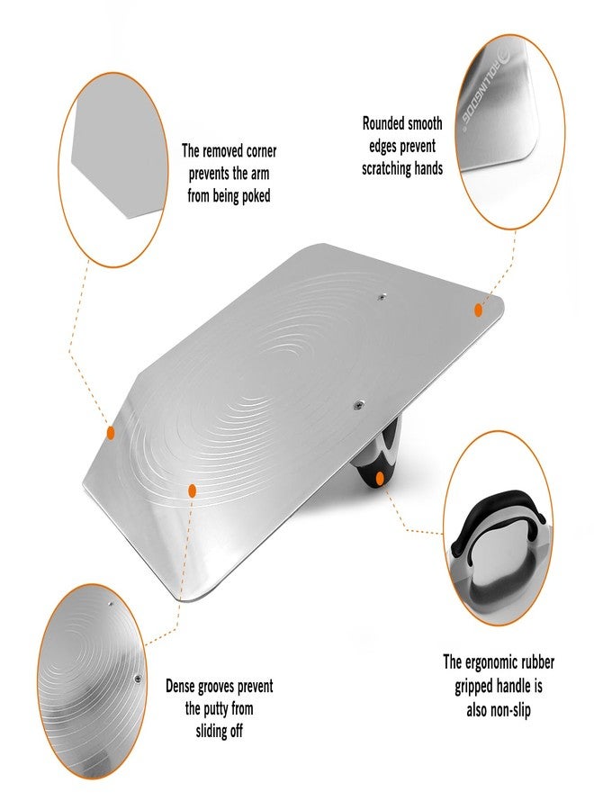 ROLLINGDOG 13" Aluminum Drywall Hawk - Professional Plastering Tool with Anti-Spill Grooves & Offset Handle,Mortar Pan for Joint Compound, Stucco, and Epoxy - Image 3