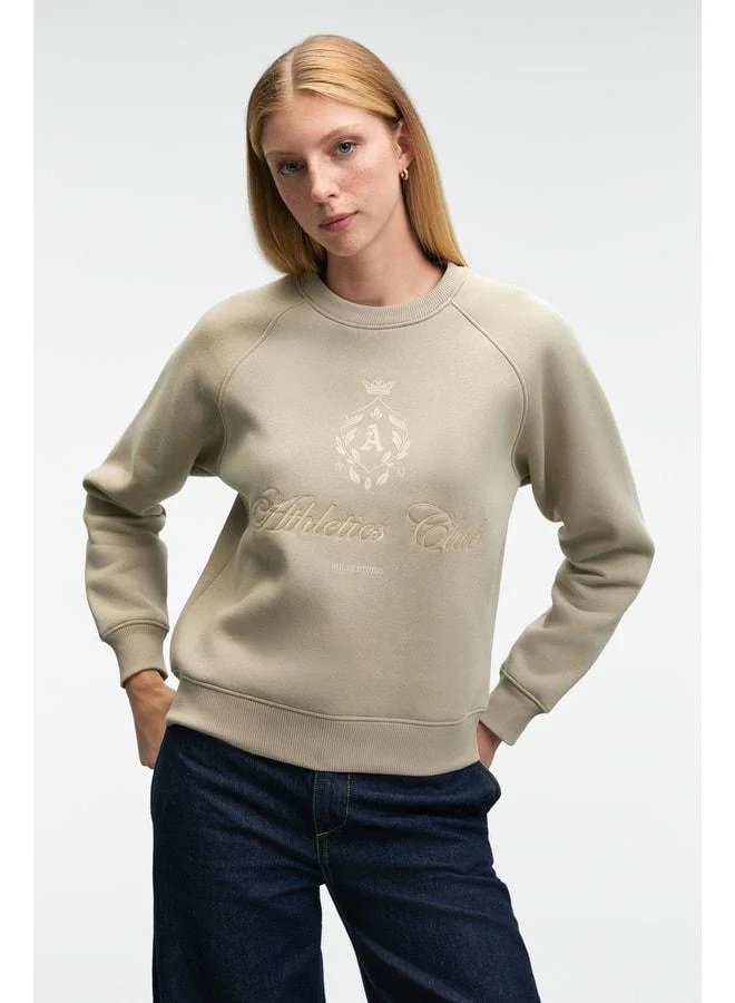 GRIMELANGE MIRELAN Women's Printed Round Neck Regular Fit Stone Color Sweatshirt.
