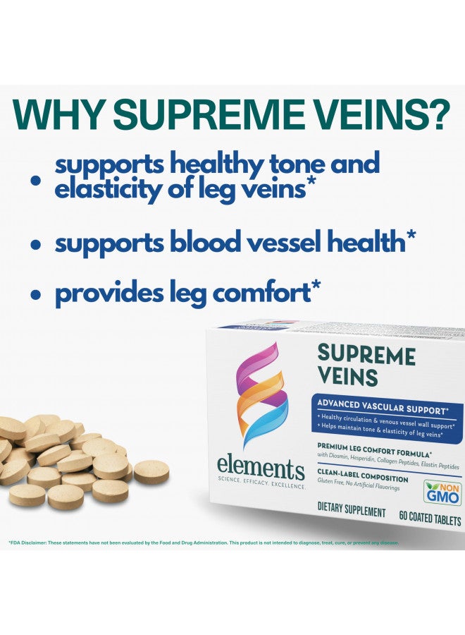 Elements Elements Supreme Veins, 60 Tablets (30 Day Supply), Advanced Vascular Support Supplement, Supports Healthy Circulation and Elasticity in Leg Veins, Gluten Free - Image 3
