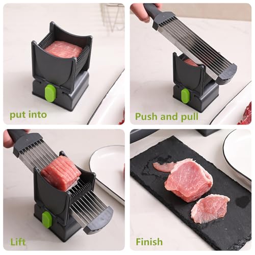YJPPDD Fresh Meat Slicer, Thickness Adjustable 2 or 4 mm, 17 IN 1 Stainless Steel Cleaver Kitchen Knife For Slicing Shredding, Manual Meat Cutter Jerky Slicer for Beef Pork Salmon Jerky - Image 5