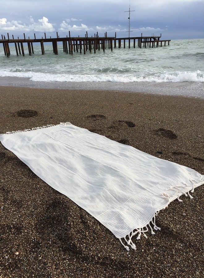 Bersuse 100% Cotton Biarritz Turkish Towel - 37x70 Inches, Light Gray - Image 4
