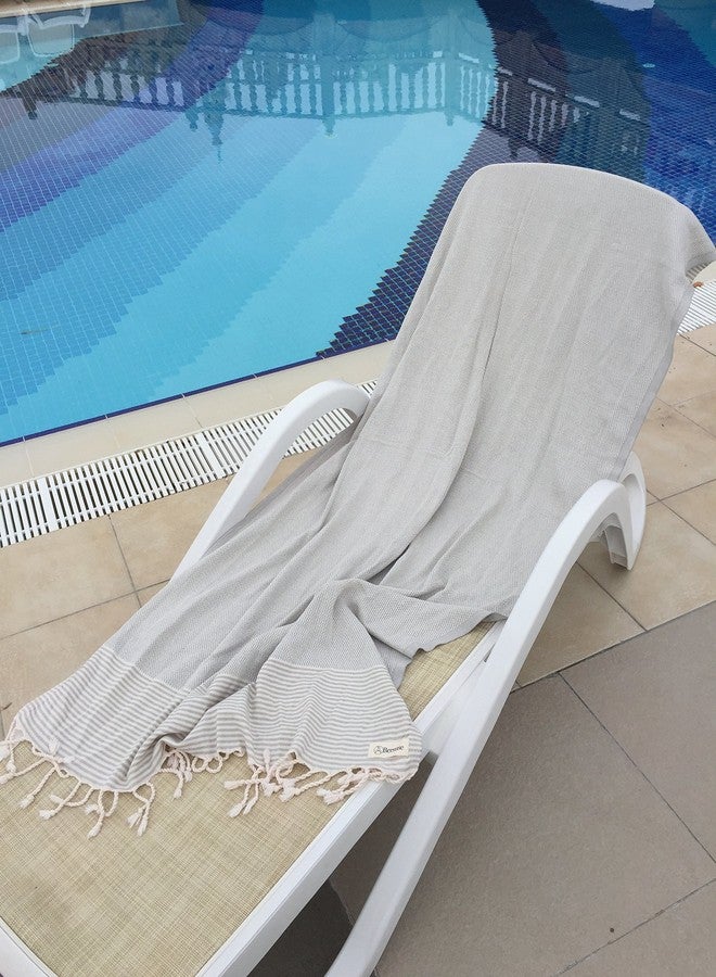 Bersuse 100% Cotton Biarritz Turkish Towel - 37x70 Inches, Light Gray - Image 3