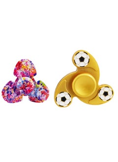Premsons Premsons® Hand Spinner Desk Toy - High Speed Smooth Finger Spin Sensory Fidget Stress Relief Game Play for Kids & Adults - Birthday Party Gift - Combo - Rainbow Splash Triangular Head + Cross Gold  - Image 1
