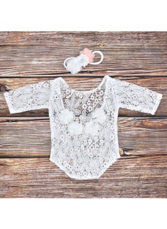 Generic Newborn Chiffon Flower Lace Photo Outfit with Pearl Headband Set White () 