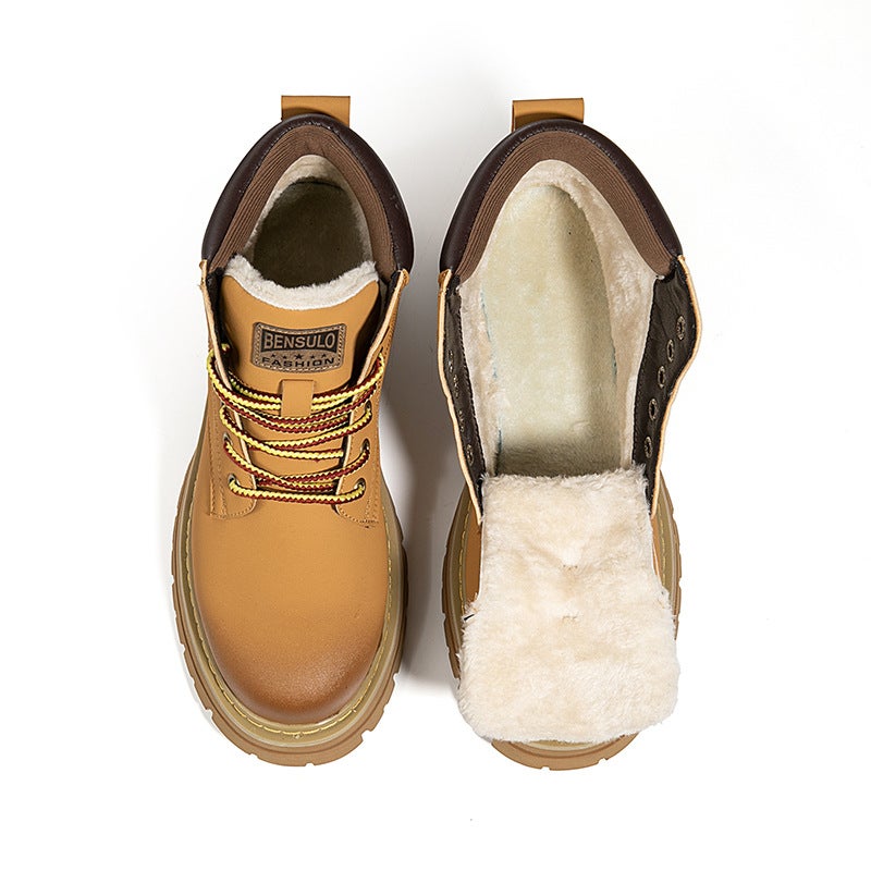 Martin Boots Couple''s Cotton Shoes, Ultra-Fiber Thickened Yellow Boots, Casual Trendy Shoes, Short Boots, Thick-Soled Motorcycle Boots for Men - Image 4