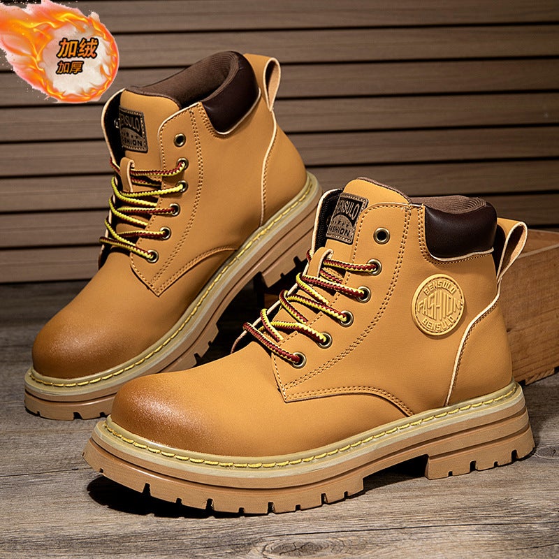 Martin Boots Couple''s Cotton Shoes, Ultra-Fiber Thickened Yellow Boots, Casual Trendy Shoes, Short Boots, Thick-Soled Motorcycle Boots for Men - Image 2