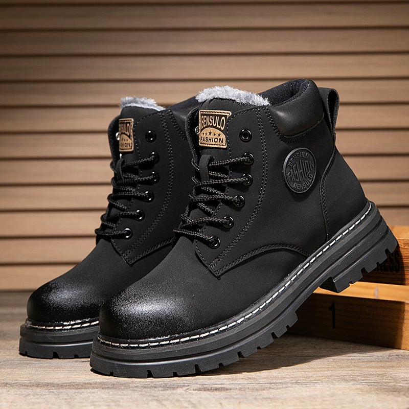 Martin Boots Couple''s Cotton Shoes, Ultra-Fiber Thickened Yellow Boots, Casual Trendy Shoes, Short Boots, Thick-Soled Motorcycle Boots for Men - Image 3