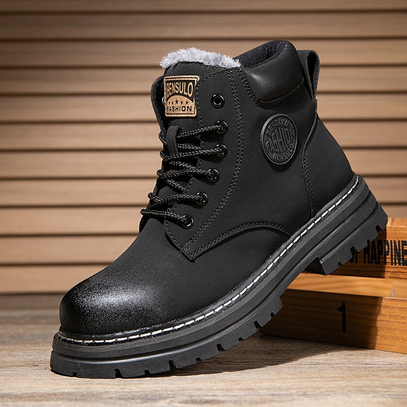 Martin Boots Couple''s Cotton Shoes, Ultra-Fiber Thickened Yellow Boots, Casual Trendy Shoes, Short Boots, Thick-Soled Motorcycle Boots for Men - Image 1
