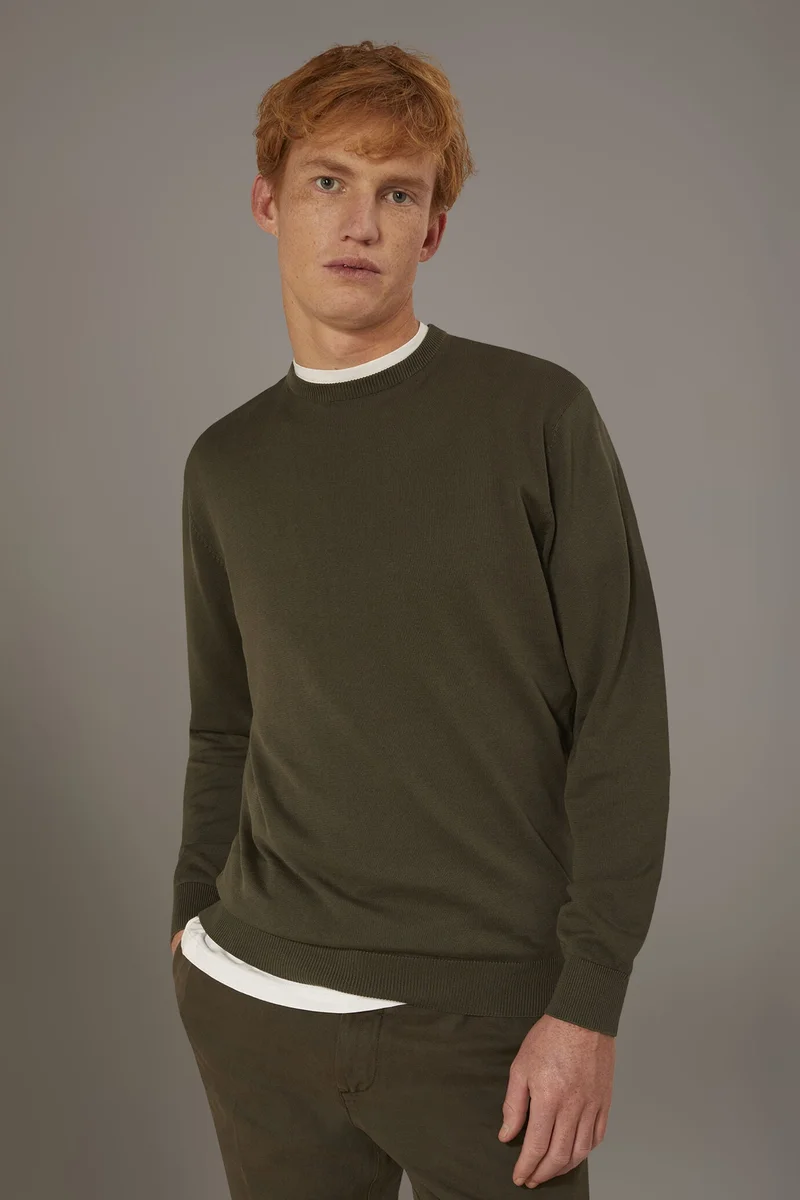 دوبل غانغر Round neck sweater 100% cotton - DK Green