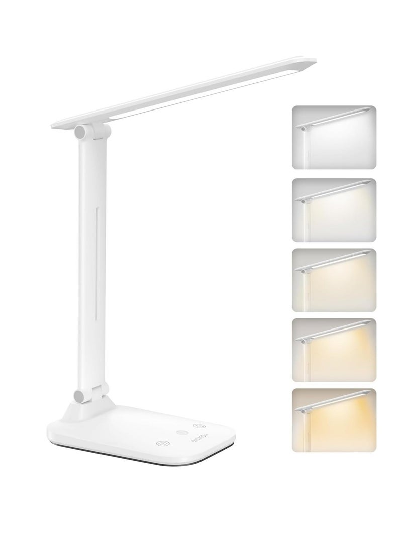 5 Color Modes Dimmable LED Desk Lamp USB Powered Foldable for Kids Study and Work White Color - Image 4