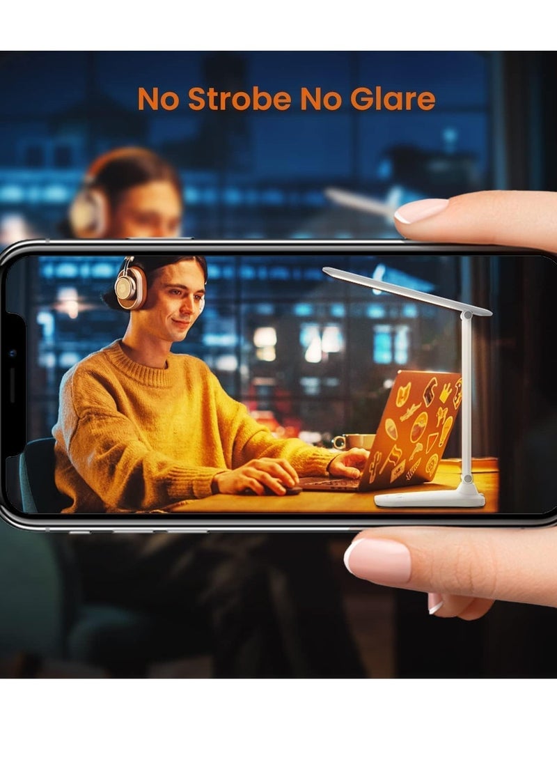 5 Color Modes Dimmable LED Desk Lamp USB Powered Foldable for Kids Study and Work White Color - Image 4