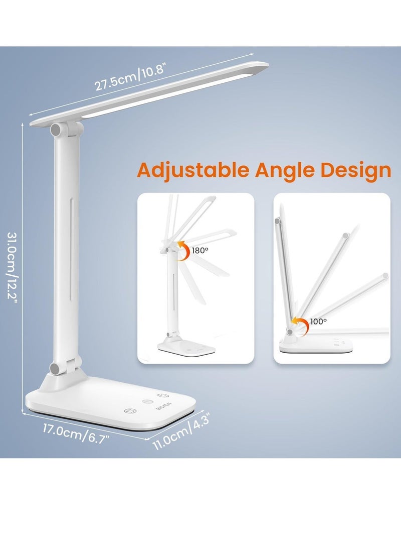 5 Color Modes Dimmable LED Desk Lamp USB Powered Foldable for Kids Study and Work White Color - Image 3