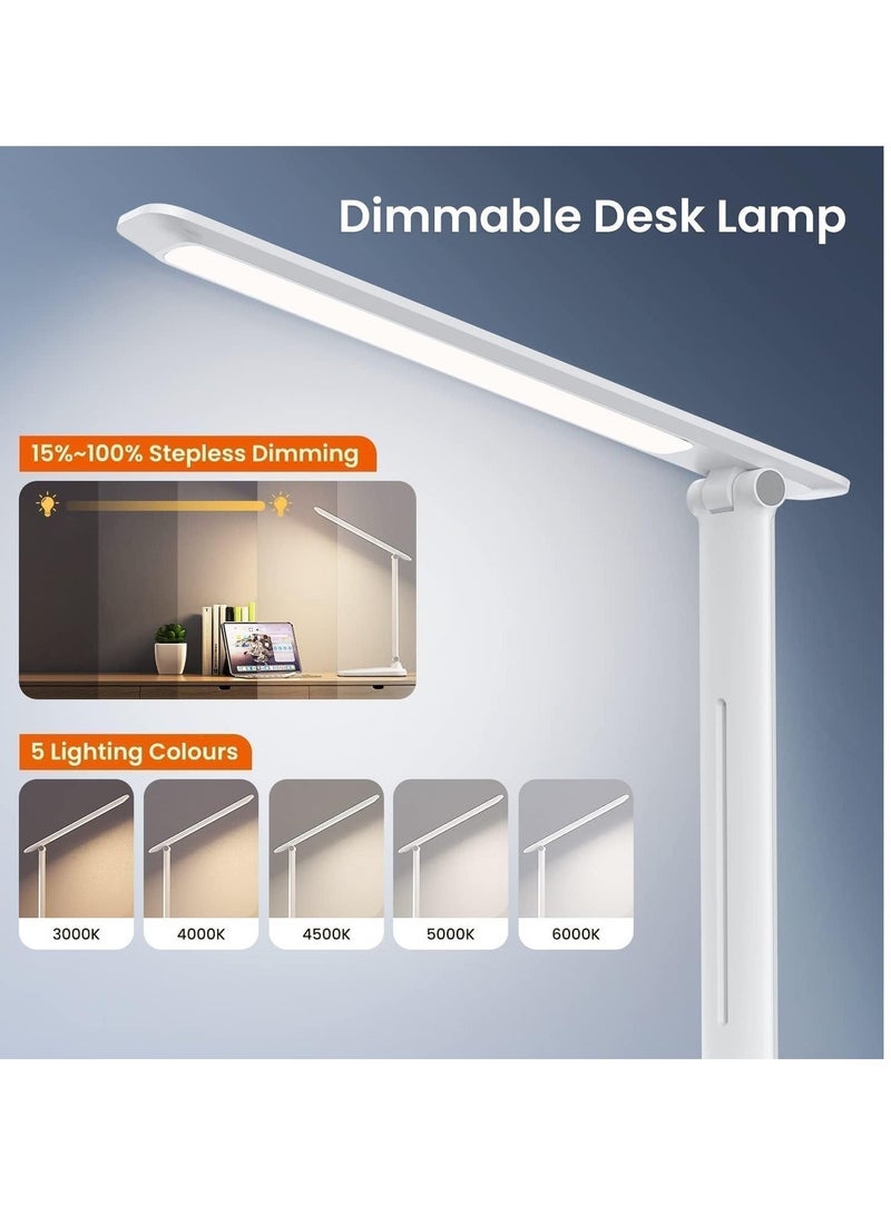 5 Color Modes Dimmable LED Desk Lamp USB Powered Foldable for Kids Study and Work White Color - Image 2