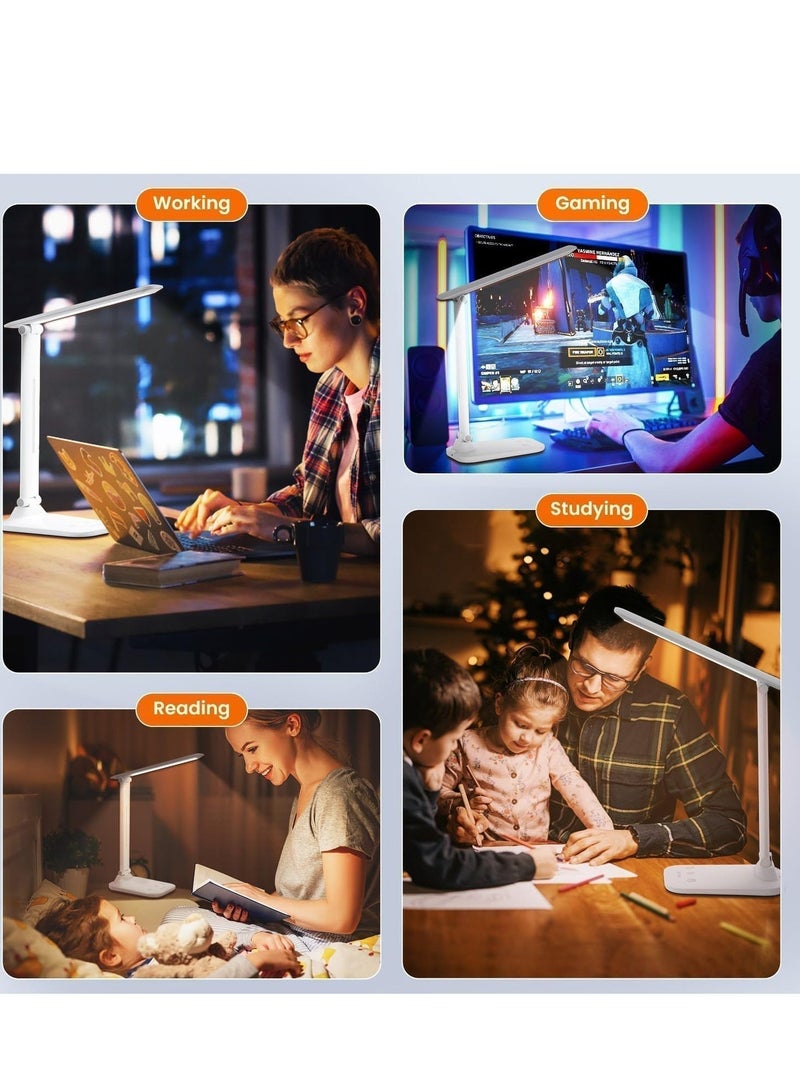 5 Color Modes Dimmable LED Desk Lamp USB Powered Foldable for Kids Study and Work White Color - Image 5