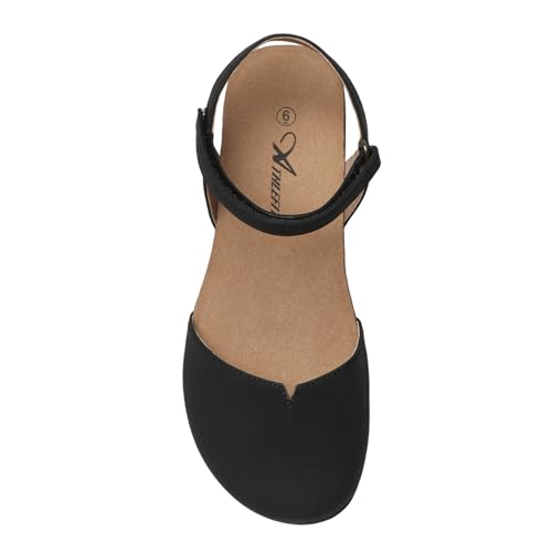 Athlefit Women's Closed Toe Sandals Comfort Cork Footbed Arch Support Flat Sandals Black Size 7.5 - Image 2