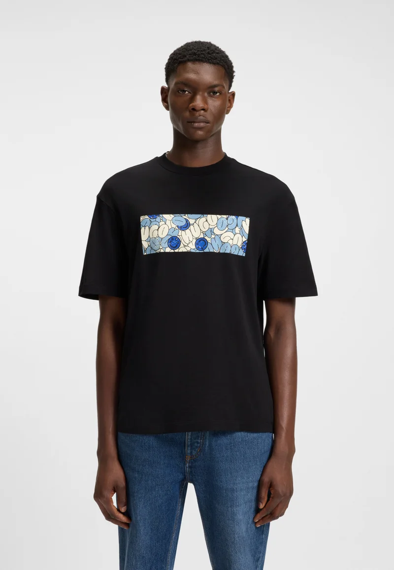 هوجو Cotton-jersey T-shirt with logo artwork print