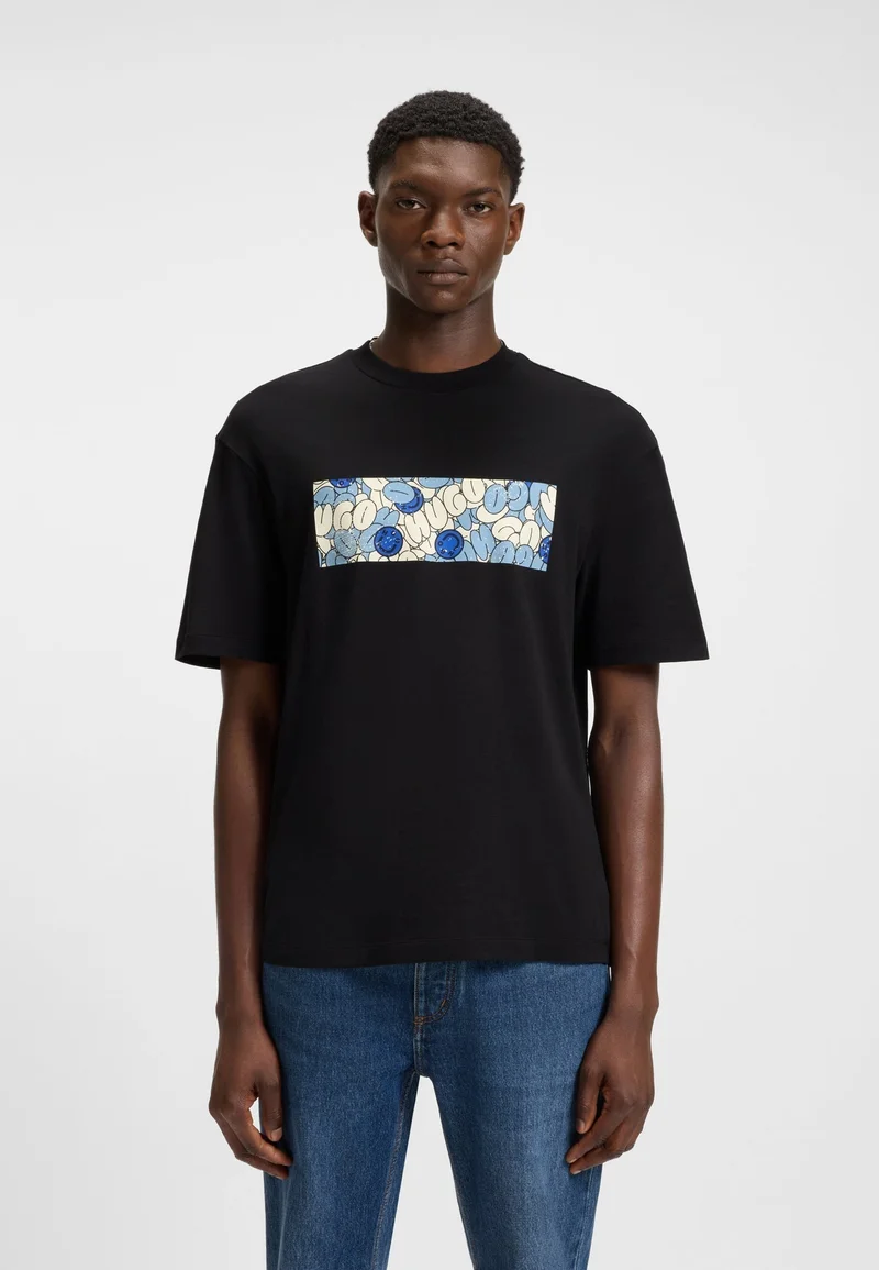 هوجو تيشيرت قطن جيرسيه بطبعة شعار