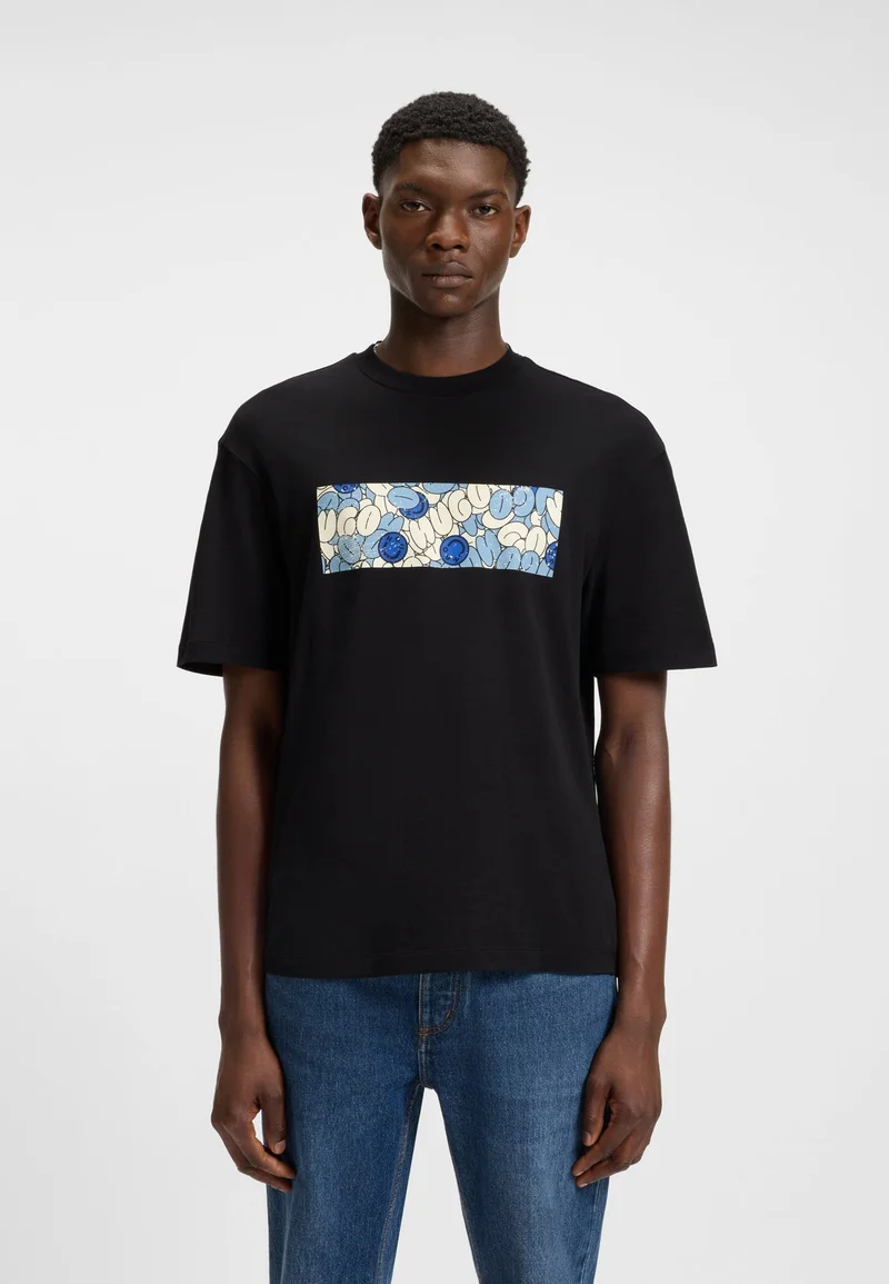 HUGO Cotton-jersey T-shirt with logo artwork print