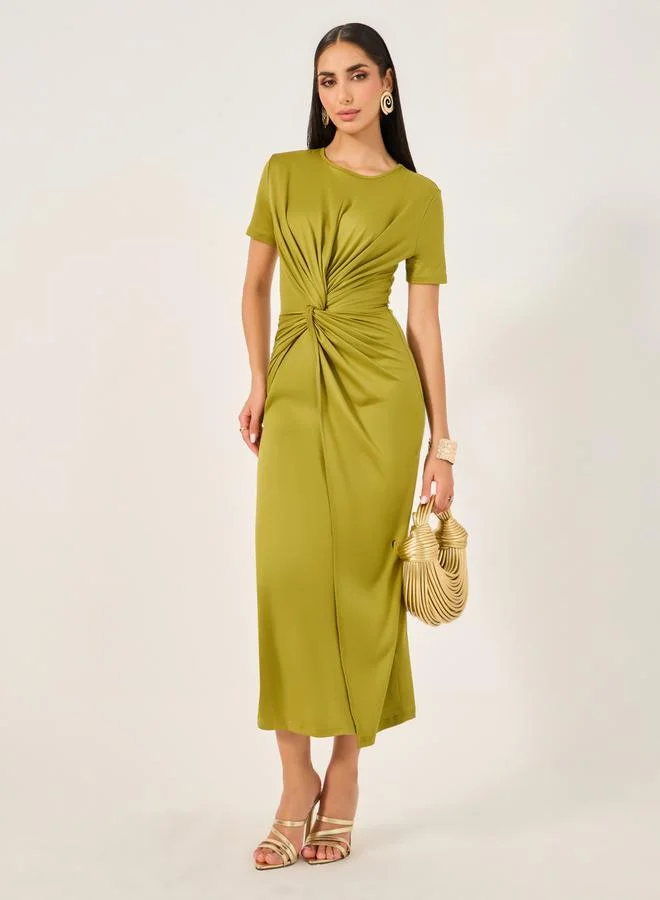 Take Two Twist Front Solid Bodycon Dress