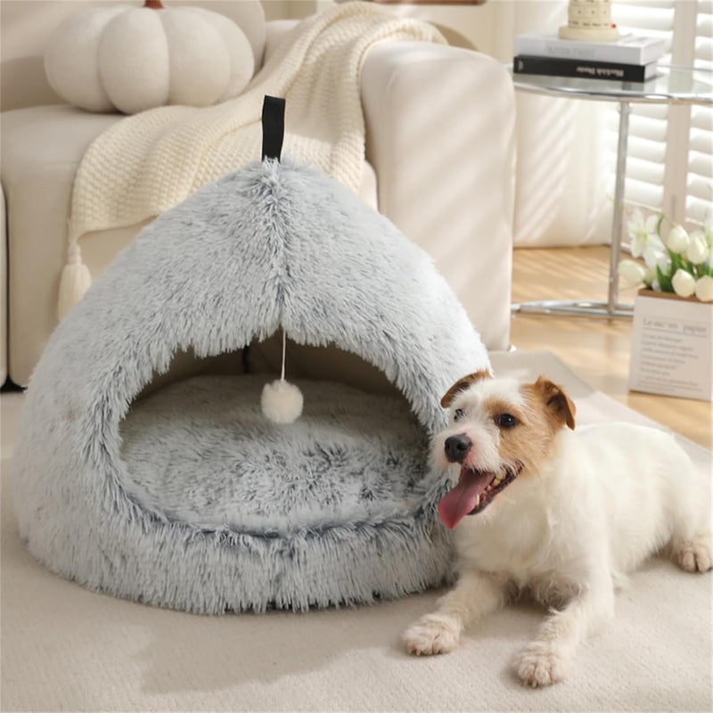 Furry Cats Cave Bed Plush Nonslip Bottom Half Enclosed Antistress for Indoor Home Use Small Dog Resting Sleep House Bed - Image 4