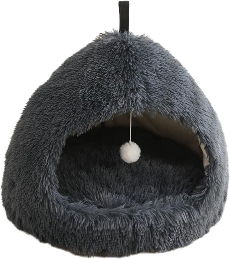 Furry Cats Cave Bed Plush Nonslip Bottom Half Enclosed Antistress for Indoor Home Use Small Dog Resting Sleep House Bed - Image 1