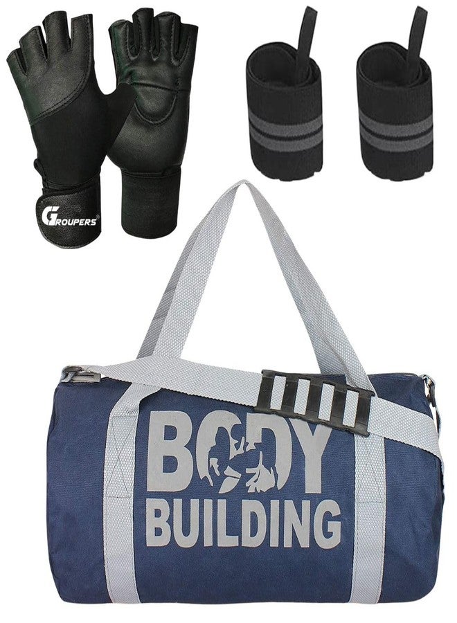 Groupers Fitness Combo - 20L Foldable Gym Bag with Shoe Pocket, Blue Water-Resistant Duffle + Gym Gloves & Wrist Band - Image 1