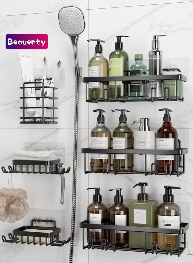 Beauenty Shower Caddy 6 Pack, Rustproof Stainless Steel Shower Shelves for Bathroom Organizers and Storage, Adhesive No Drilling Durable Bath Accessories with Large Capacity for Home & Kitchen Decor - Image 1